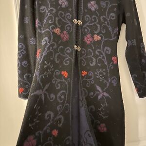 Alpaca Multicolored Floral Embroidered long Black Cardigan